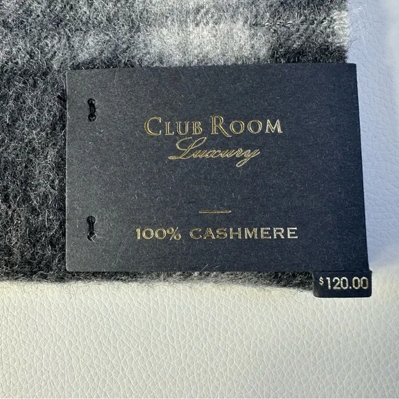 NWT/NEW Men’s Club Room Gray Plaid 100% Cashmere Scarf - Picture 3 of 4